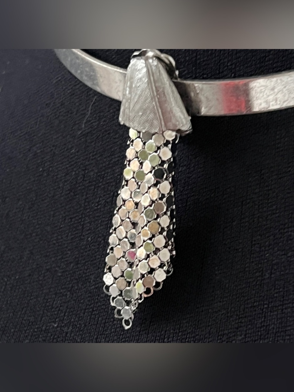 Vintage Chainmail Silver Mesh Torque Choker Necklace Multi Strand Chain Collar - Picture 3 of 9